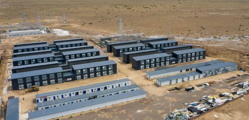 Highly efficient mining farm with rows of Bitcoin mining rigs operating optimally